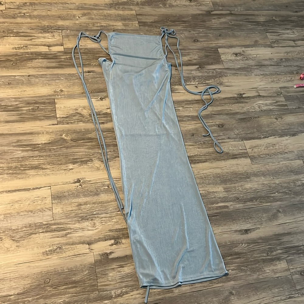 Semi sheer icy blue long, strappy dress, best fit small/medium (never worn)